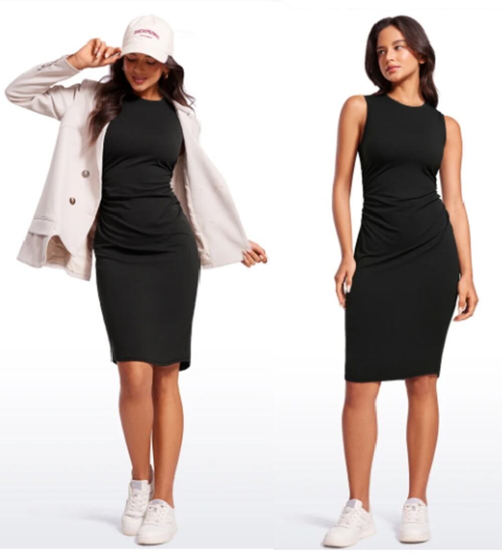 CRZ YOGA Ruched Bodycon Sleeveless Midi Dress Navy M NWT